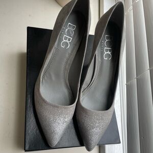 Suede metallic charcoal pumps
